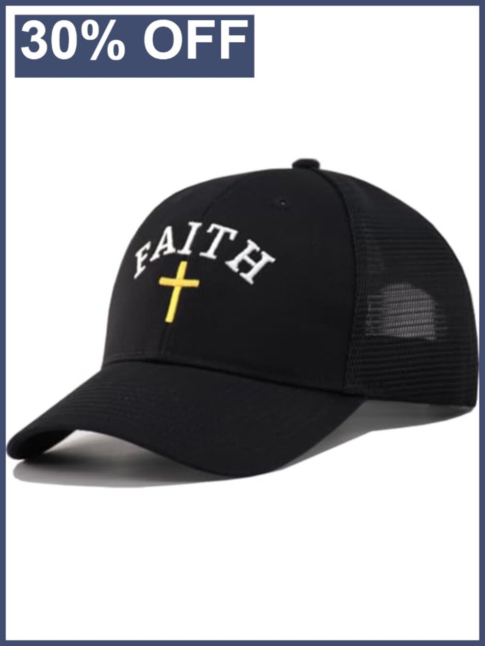 Men's Faith Cross Embroidered Mesh Trucker Baseball Cap Snapback Big Head Fit